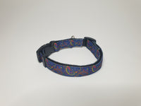 Navy Blue Paisley Print Small Collar