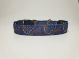 Navy Blue Paisley Print Small Collar